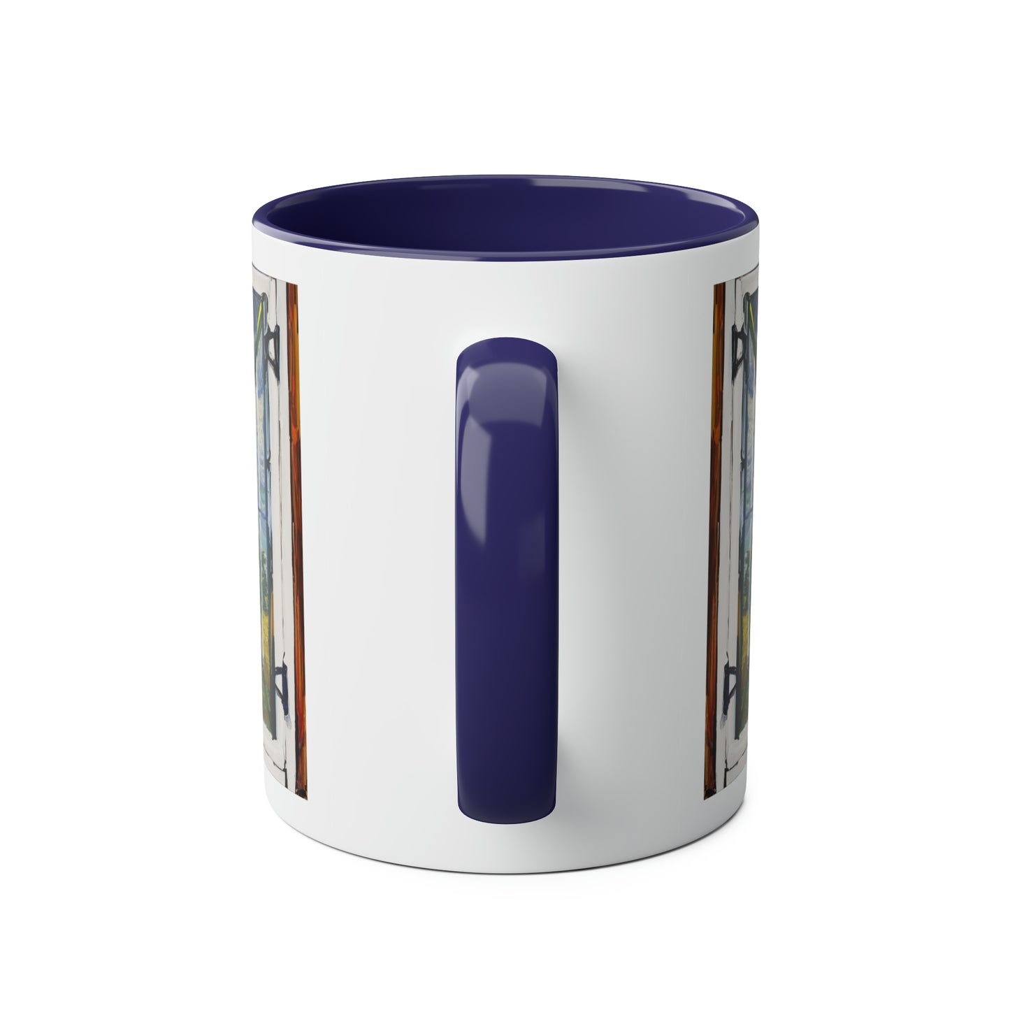 Van Gogh's Wheat Field with Cypresses (1889) - Cat with castle ruin Fine Art Print Two-Tone Coffee Mugs, 11oz