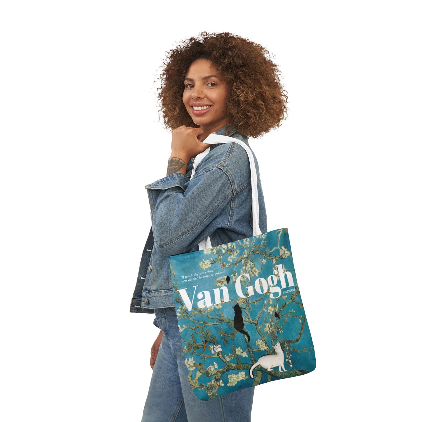 Vincent Vang Gogh Cherry Blossom - Cats - Canvas Tote Bag, 5-Color Straps
