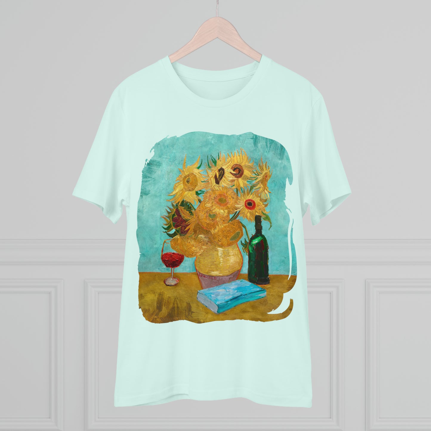 Van Gogh's Vase with Twelve Sunflowers (1888–1889) - Wine and book lover Fine Art Print Organic Cotton T-Shirt Unisex
