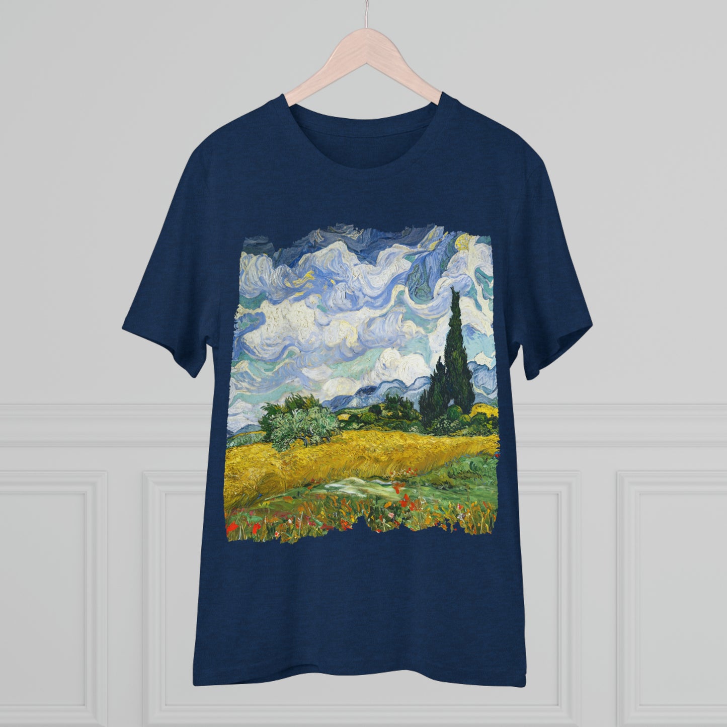 Van Gogh's Wheat Field with Cypresses (1889) - Original Fine Art Print Organic Cotton T-Shirt Unisex