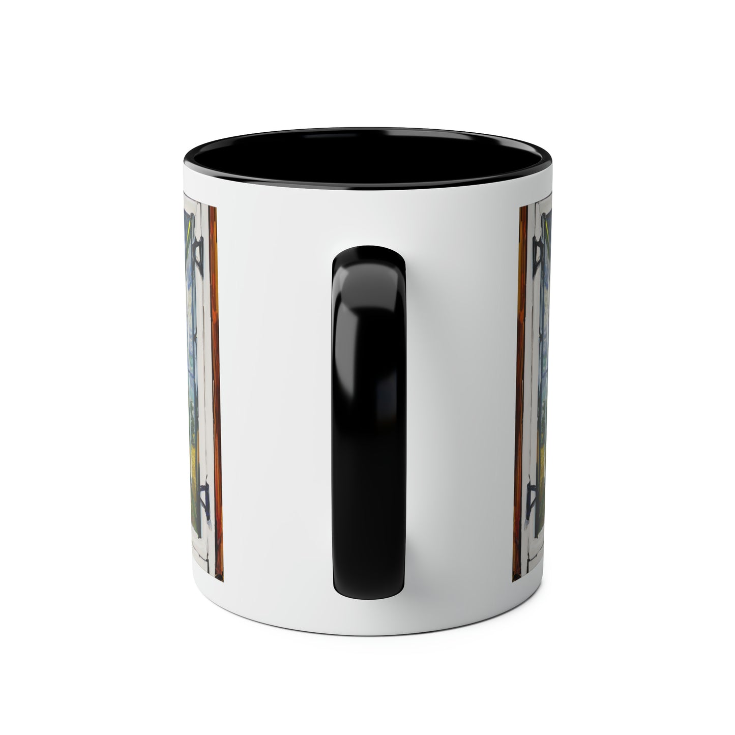 Van Gogh's Wheat Field with Cypresses (1889) - Cat with castle ruin Fine Art Print Two-Tone Coffee Mugs, 11oz