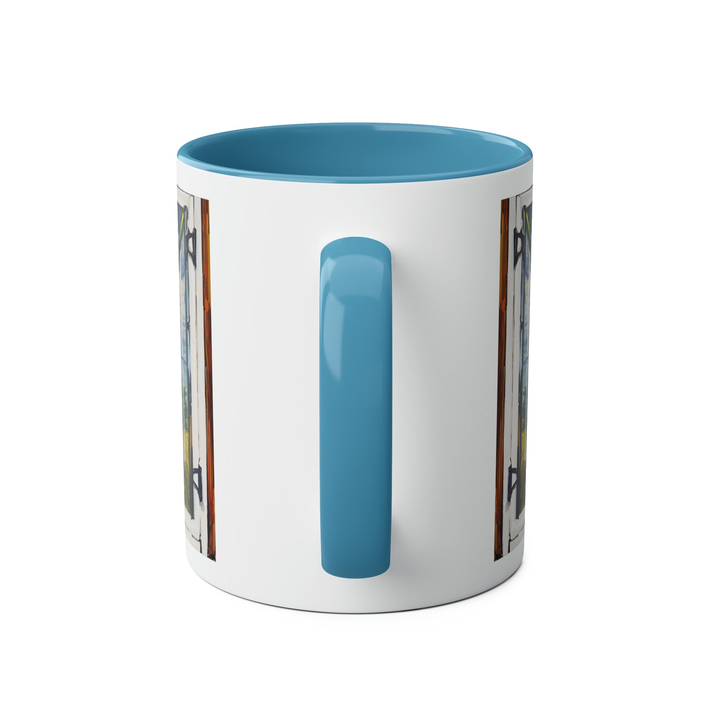 Van Gogh's Wheat Field with Cypresses (1889) - Cat with castle ruin Fine Art Print Two-Tone Coffee Mugs, 11oz