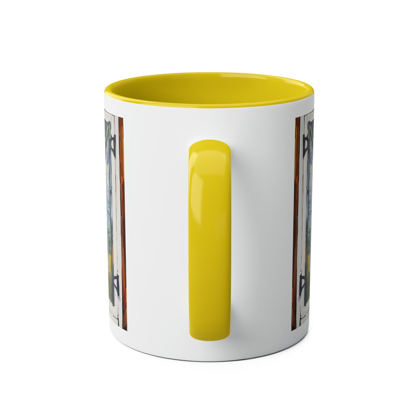 Van Gogh's Wheat Field with Cypresses (1889) - Cat with castle ruin Fine Art Print Two-Tone Coffee Mugs, 11oz