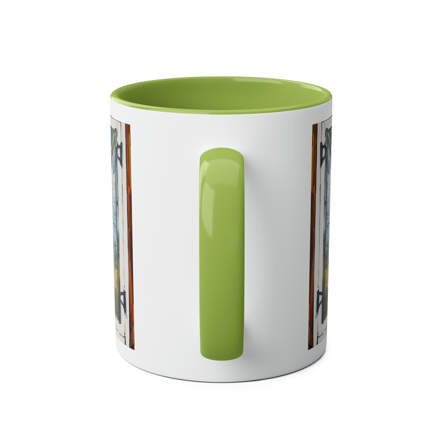 Van Gogh's Wheat Field with Cypresses (1889) - Cat with castle ruin Fine Art Print Two-Tone Coffee Mugs, 11oz