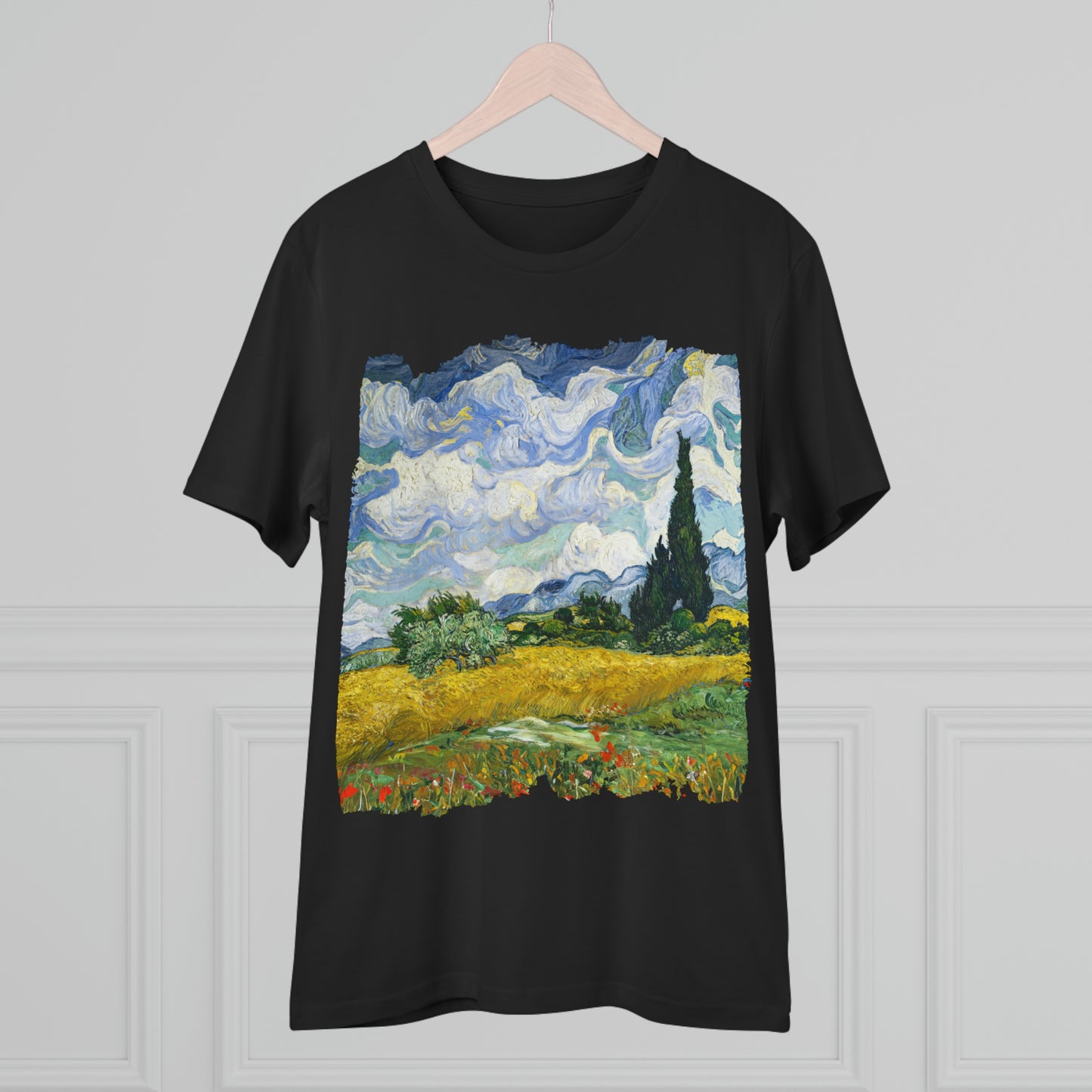 Van Gogh's Wheat Field with Cypresses (1889) - Original Fine Art Print Organic Cotton T-Shirt Unisex