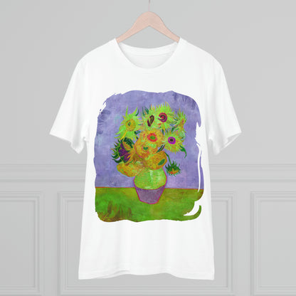 Van Gogh's Vase with Twelve Sunflowers (1888–1889) - Pop art green Fine Art Print Organic Cotton T-Shirt Unisex