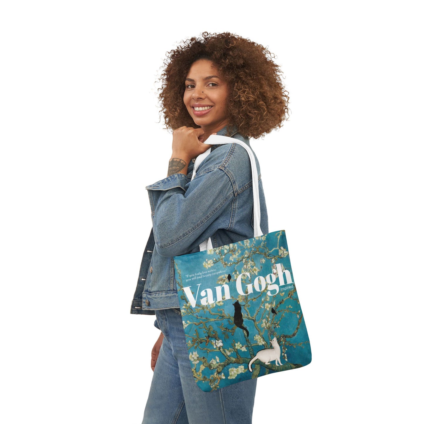 Vincent Vang Gogh Cherry Blossom - Cats - Canvas Tote Bag, 5-Color Straps