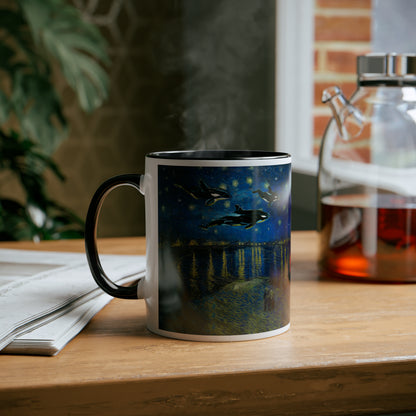 Van Gogh's Starry Night Over the Rhone (1888) - Dreams Fine Art Print Two-Tone Coffee Mugs, 11oz