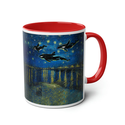 Van Gogh's Starry Night Over the Rhone (1888) - Dreams Fine Art Print Two-Tone Coffee Mugs, 11oz