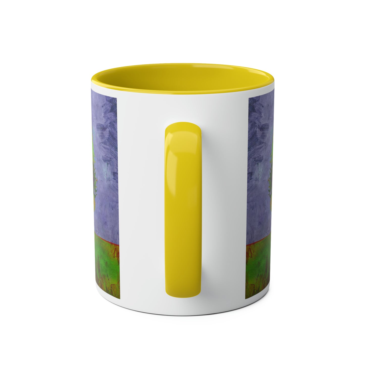 Van Gogh's Vase with Twelve Sunflowers (1888–1889) - Pop art green Fine Art Print Two-Tone Coffee Mugs, 11oz