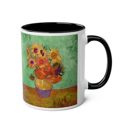 Van Gogh's Vase with Twelve Sunflowers (1888–1889) - Summer Fine Art Print Two-Tone Coffee Mugs, 11oz