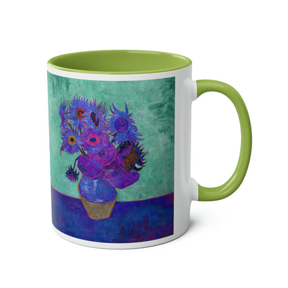 Van Gogh's Vase with Twelve Sunflowers (1888–1889) - Pop art purple Fine Art Print Two-Tone Coffee Mugs, 11oz