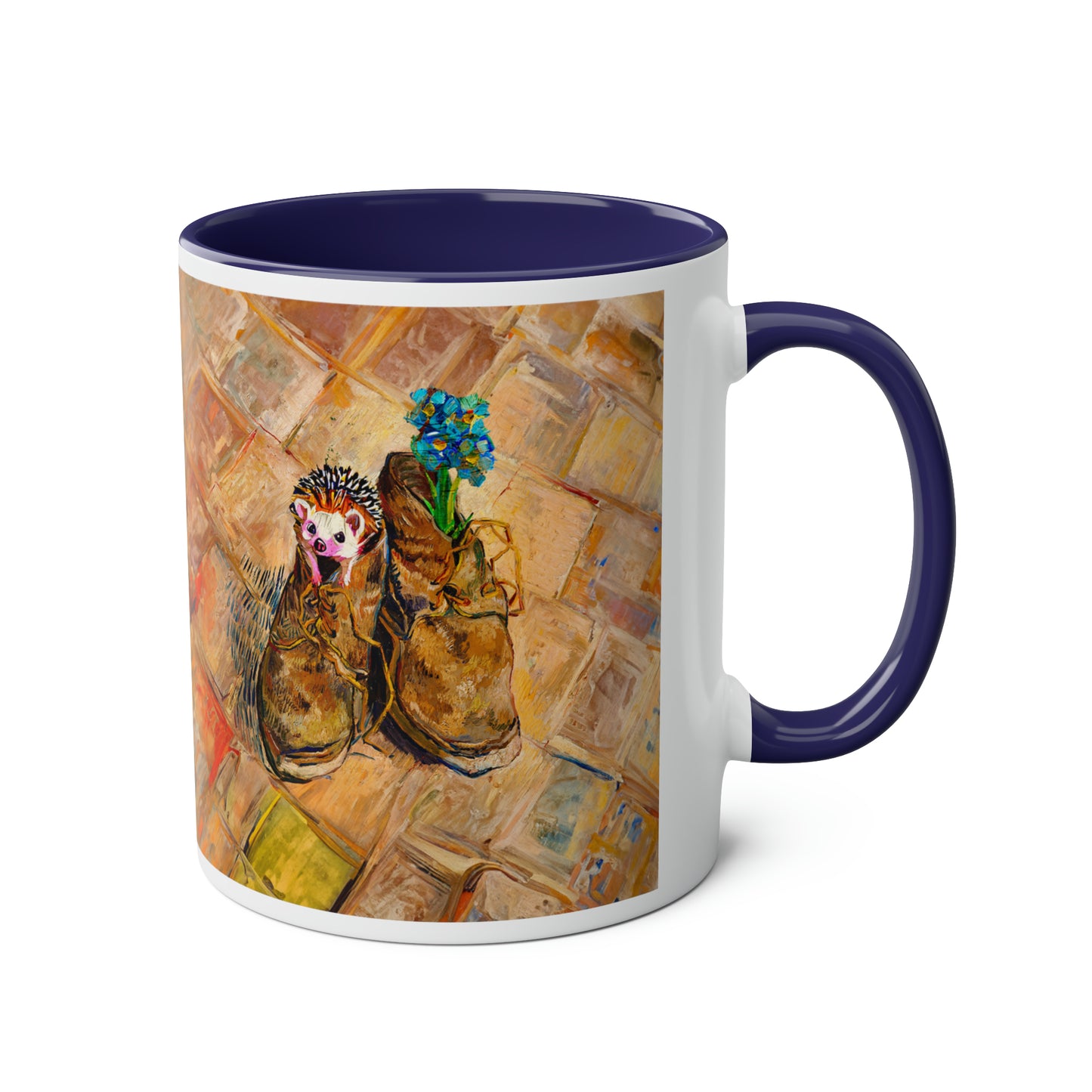 Van Gogh's Shoes (1888) - Hedgehog Fine Art Print Two-Tone Coffee Mugs, 11oz