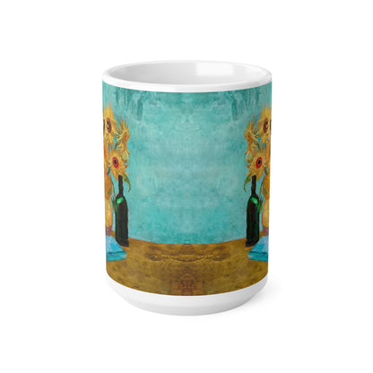 Van Gogh's Vase with Twelve Sunflowers (1888–1889) - Wine and book lover Fine Art Print Ceramic Coffee Mugs, 11oz, 15oz