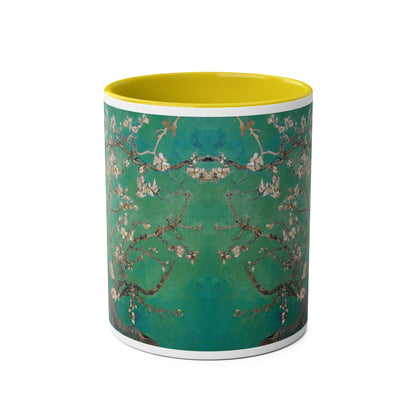 Van Gogh's Almond blossom (1890) - Green Fine Art Print Two-Tone Coffee Mugs, 11oz