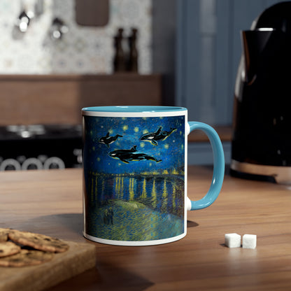 Van Gogh's Starry Night Over the Rhone (1888) - Dreams Fine Art Print Two-Tone Coffee Mugs, 11oz