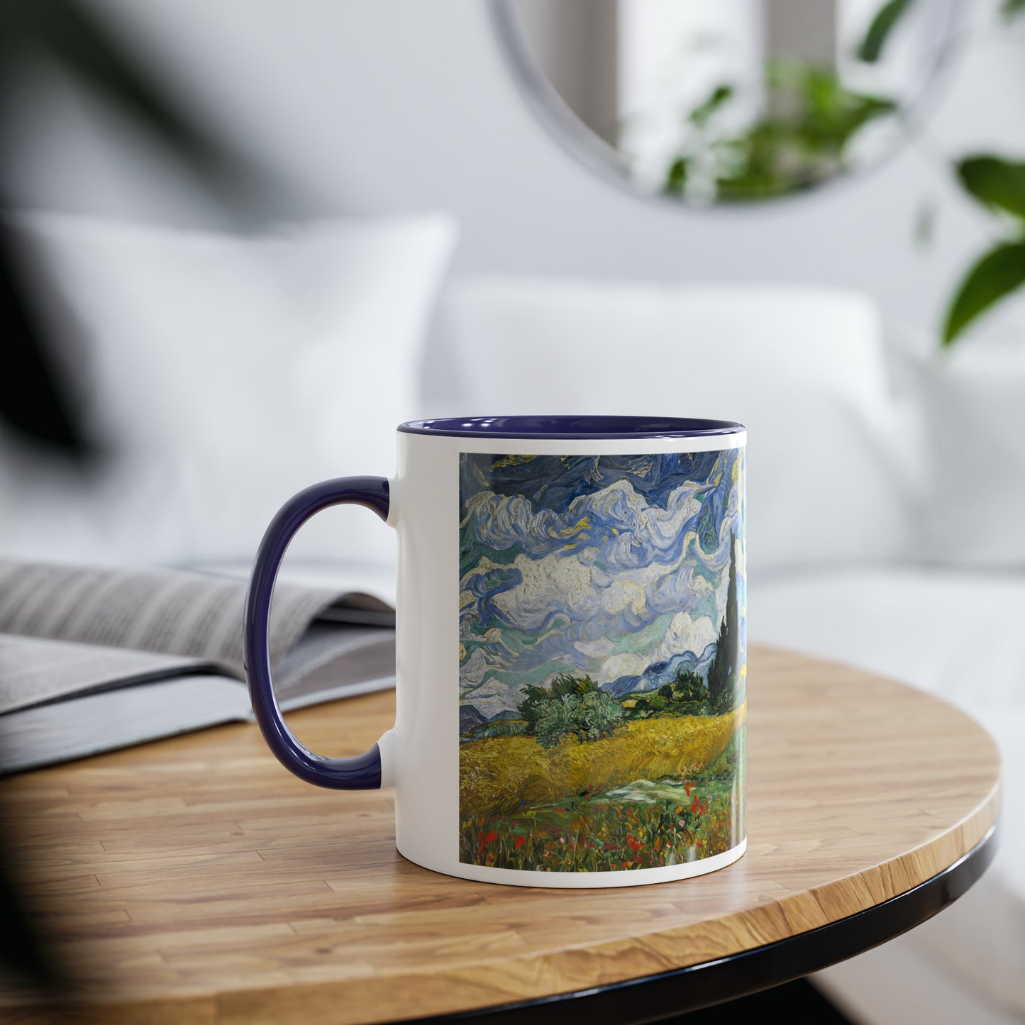 Van Gogh's Wheat Field with Cypresses (1889) - Original Fine Art Print Two-Tone Coffee Mugs, 11oz