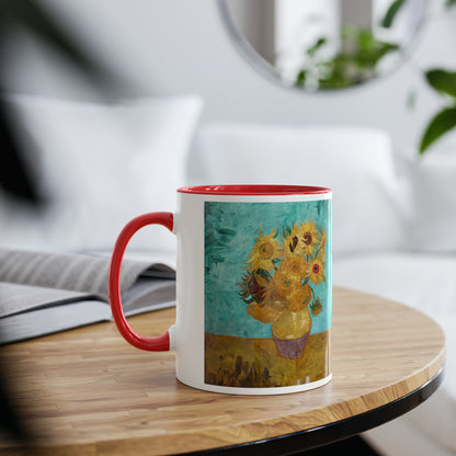 Van Gogh's Vase with Twelve Sunflowers (1888–1889) - Original Fine Art Print Two-Tone Coffee Mugs, 11oz