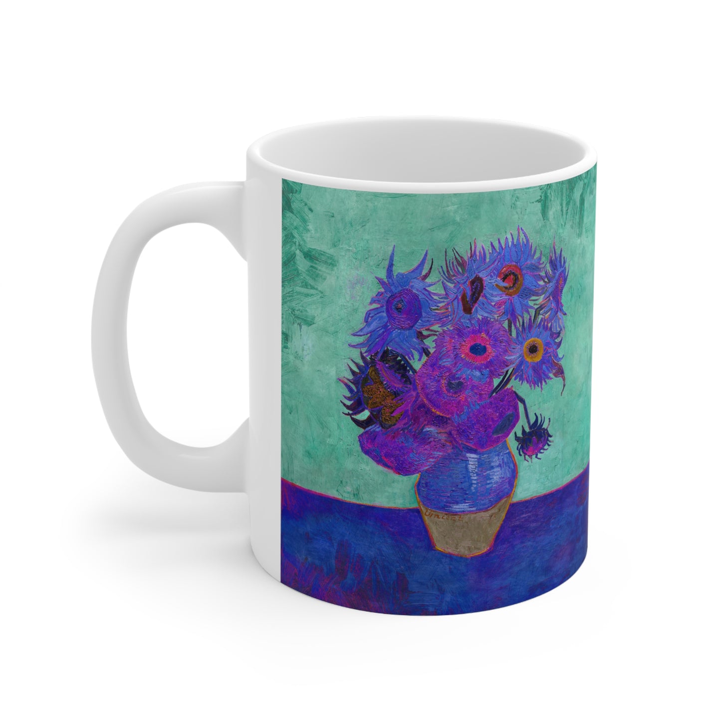 Van Gogh's Vase with Twelve Sunflowers (1888–1889) - Pop art purple Fine Art Print Ceramic Coffee Mugs, 11oz, 15oz