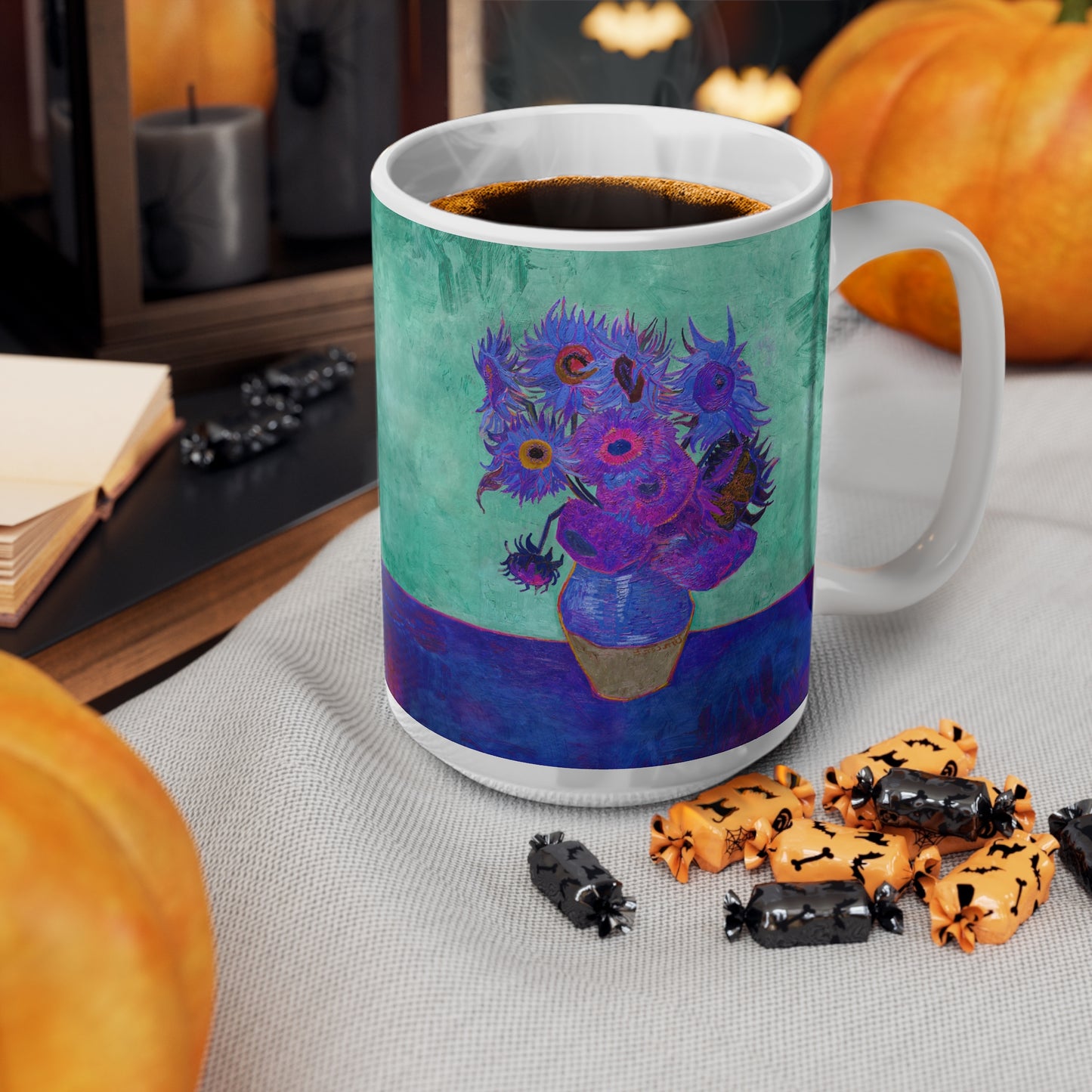 Van Gogh's Vase with Twelve Sunflowers (1888–1889) - Pop art purple Fine Art Print Ceramic Coffee Mugs, 11oz, 15oz