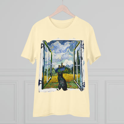 Van Gogh's Wheat Field with Cypresses (1889) - Cat with castle ruin Fine Art Print Organic Cotton T-Shirt Unisex