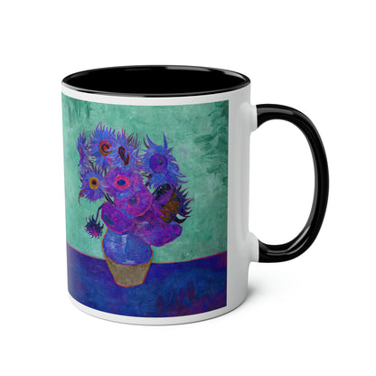 Van Gogh's Vase with Twelve Sunflowers (1888–1889) - Pop art purple Fine Art Print Two-Tone Coffee Mugs, 11oz