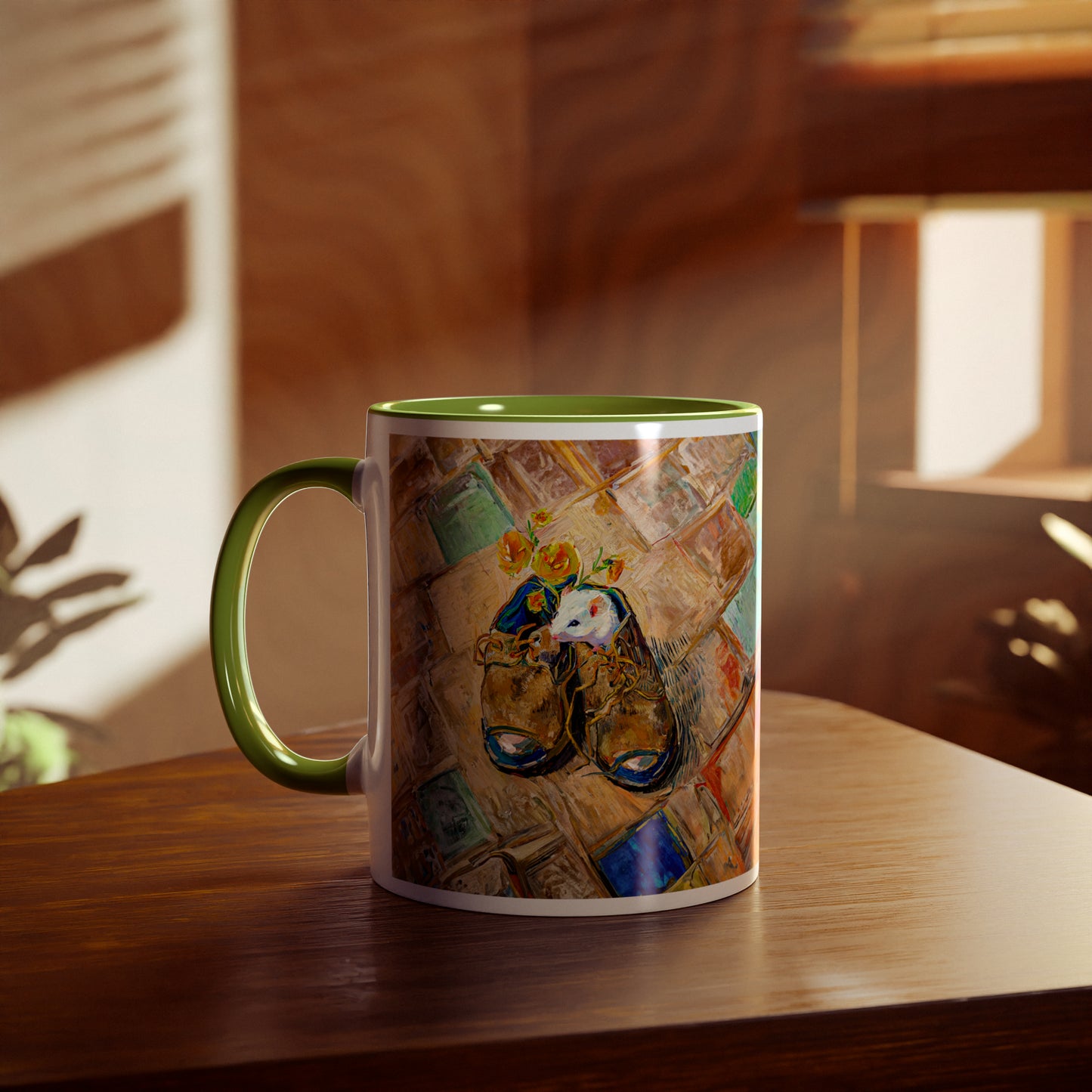 Van Gogh's Shoes (1888) - Mouse in the shoe Fine Art Print Two-Tone Coffee Mugs, 11oz