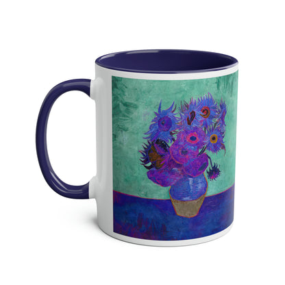 Van Gogh's Vase with Twelve Sunflowers (1888–1889) - Pop art purple Fine Art Print Two-Tone Coffee Mugs, 11oz