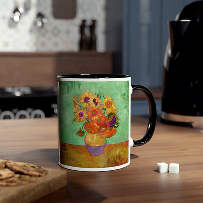 Van Gogh's Vase with Twelve Sunflowers (1888–1889) - Summer Fine Art Print Two-Tone Coffee Mugs, 11oz