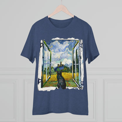 Van Gogh's Wheat Field with Cypresses (1889) - Cat with castle ruin Fine Art Print Organic Cotton T-Shirt Unisex