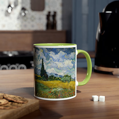 Van Gogh's Wheat Field with Cypresses (1889) - Original Fine Art Print Two-Tone Coffee Mugs, 11oz