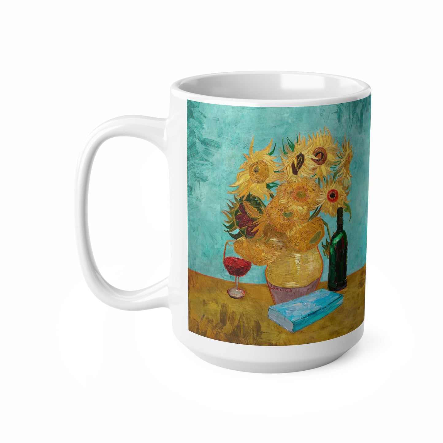 Van Gogh's Vase with Twelve Sunflowers (1888–1889) - Wine and book lover Fine Art Print Ceramic Coffee Mugs, 11oz, 15oz