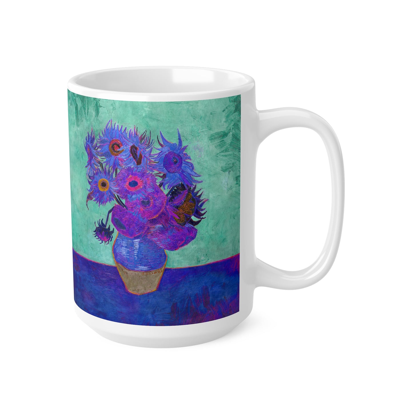 Van Gogh's Vase with Twelve Sunflowers (1888–1889) - Pop art purple Fine Art Print Ceramic Coffee Mugs, 11oz, 15oz