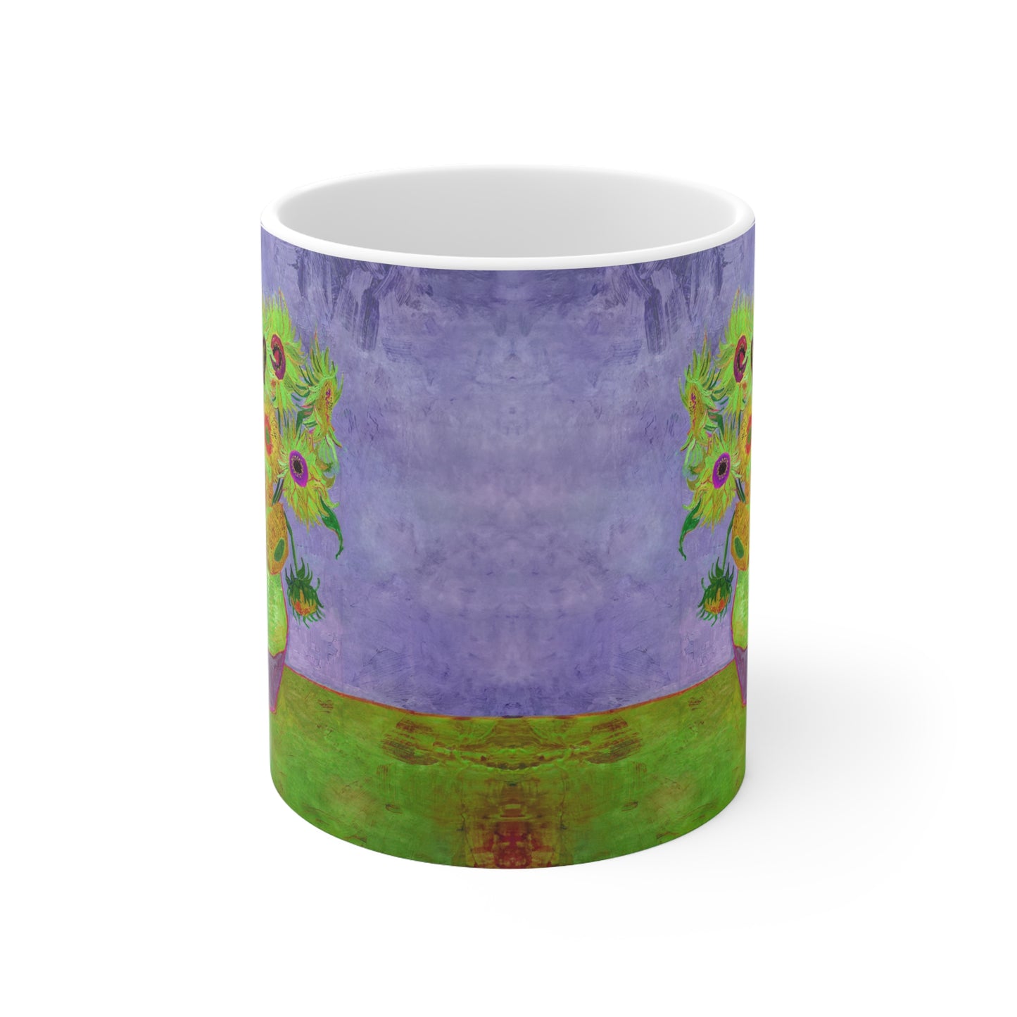 Van Gogh's Vase with Twelve Sunflowers (1888–1889) - Pop art green Fine Art Print Ceramic Coffee Mugs, 11oz, 15oz