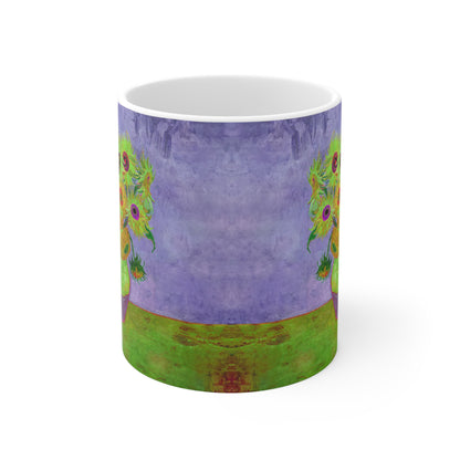 Van Gogh's Vase with Twelve Sunflowers (1888–1889) - Pop art green Fine Art Print Ceramic Coffee Mugs, 11oz, 15oz