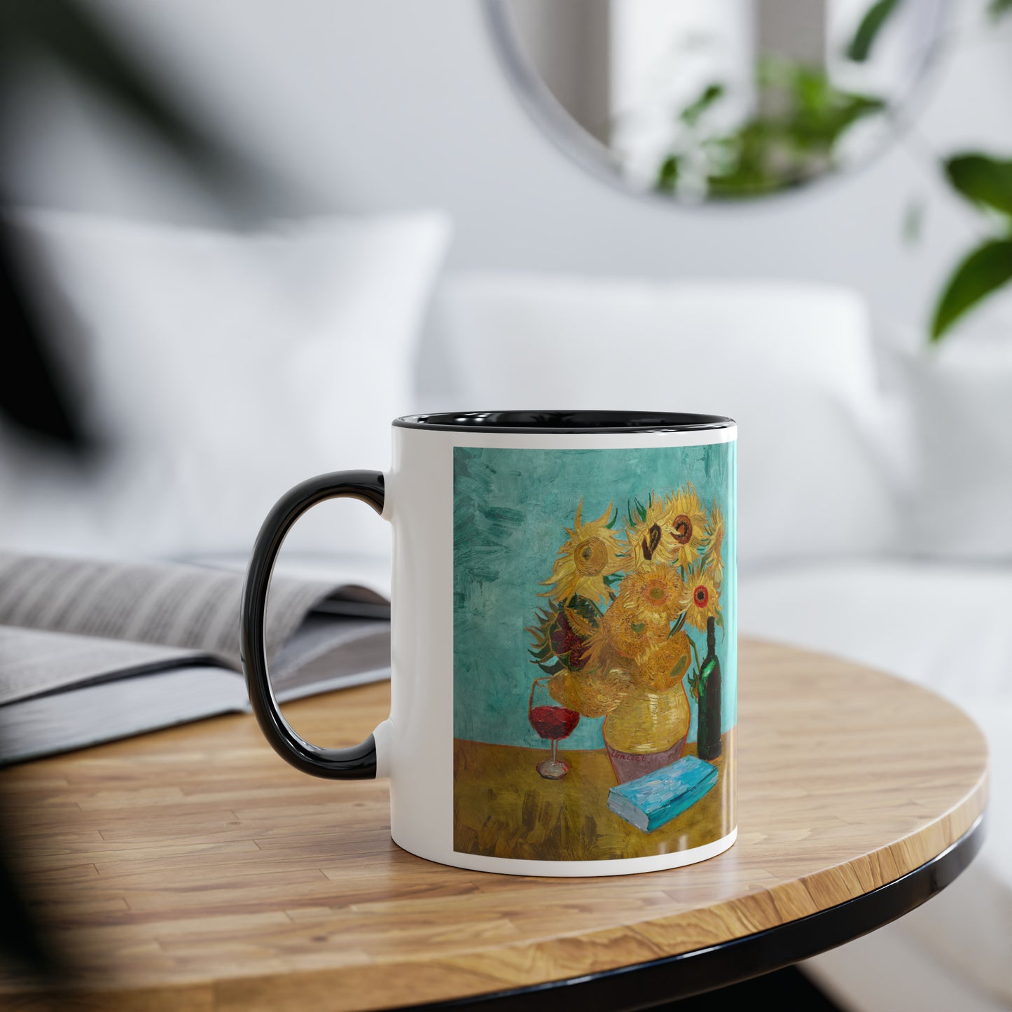 Van Gogh's Vase with Twelve Sunflowers (1888–1889) - Wine and book lover Fine Art Print Two-Tone Coffee Mugs, 11oz