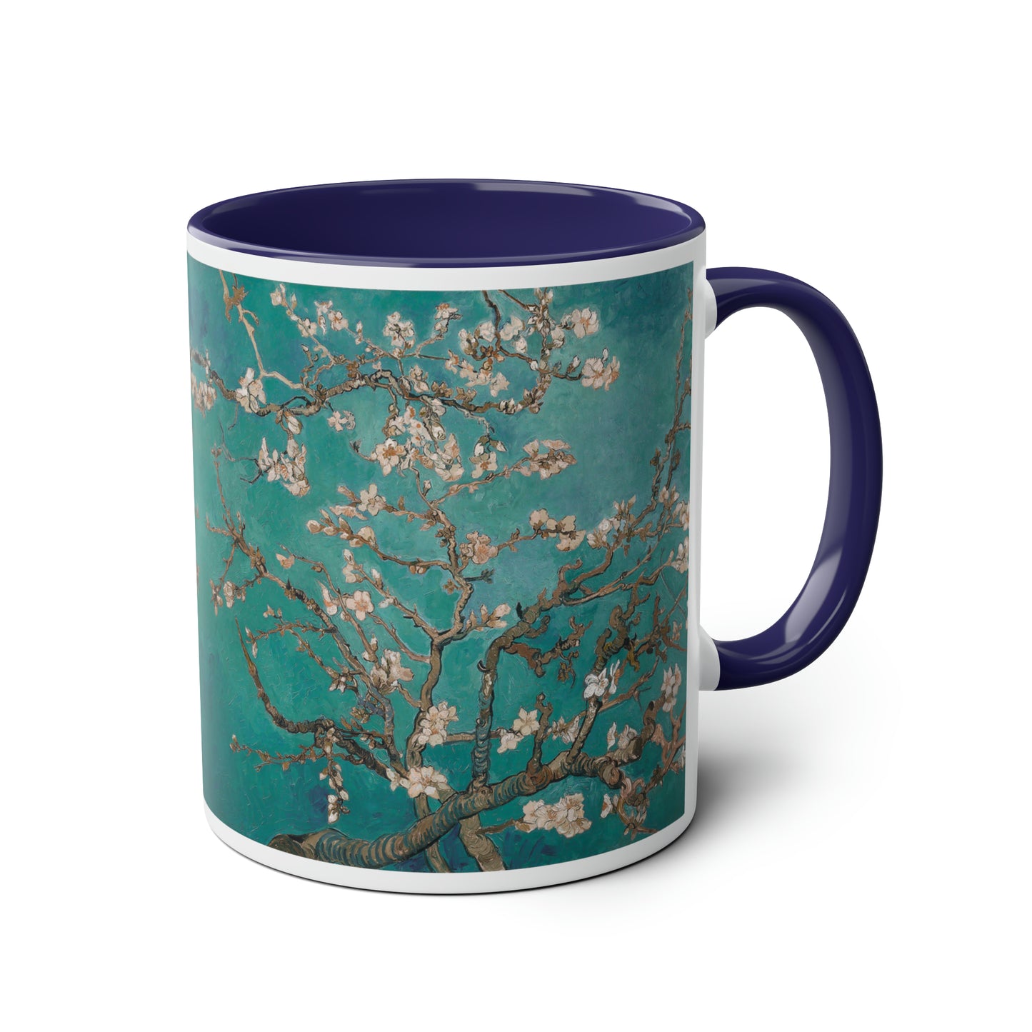 Van Gogh's Almond blossom (1890) - Turqoise Fine Art Print Two-Tone Coffee Mugs, 11oz