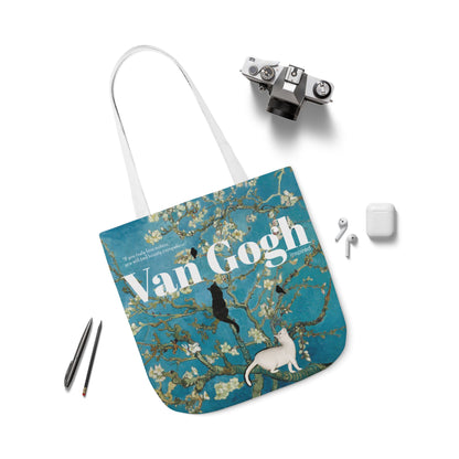 Vincent Vang Gogh Cherry Blossom - Cats - Canvas Tote Bag, 5-Color Straps