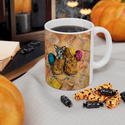 Van Gogh's Shoes (1888) - Kitten with yarns Fine Art Print Ceramic Coffee Mugs, 11oz, 15oz