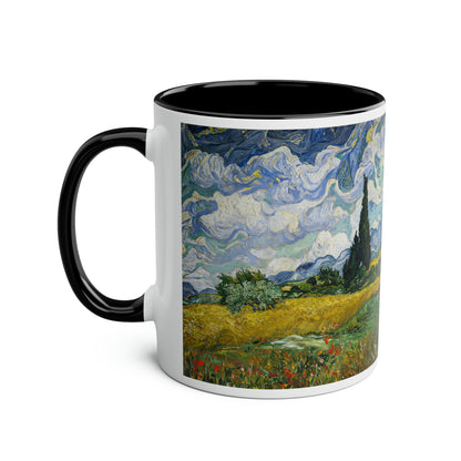 Van Gogh's Wheat Field with Cypresses (1889) - Original Fine Art Print Two-Tone Coffee Mugs, 11oz