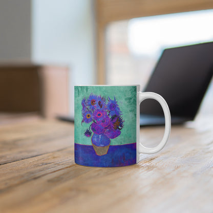 Van Gogh's Vase with Twelve Sunflowers (1888–1889) - Pop art purple Fine Art Print Ceramic Coffee Mugs, 11oz, 15oz