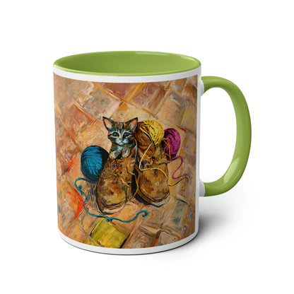 Van Gogh's Shoes (1888) - Kitten with yarns Fine Art Print Two-Tone Coffee Mugs, 11oz