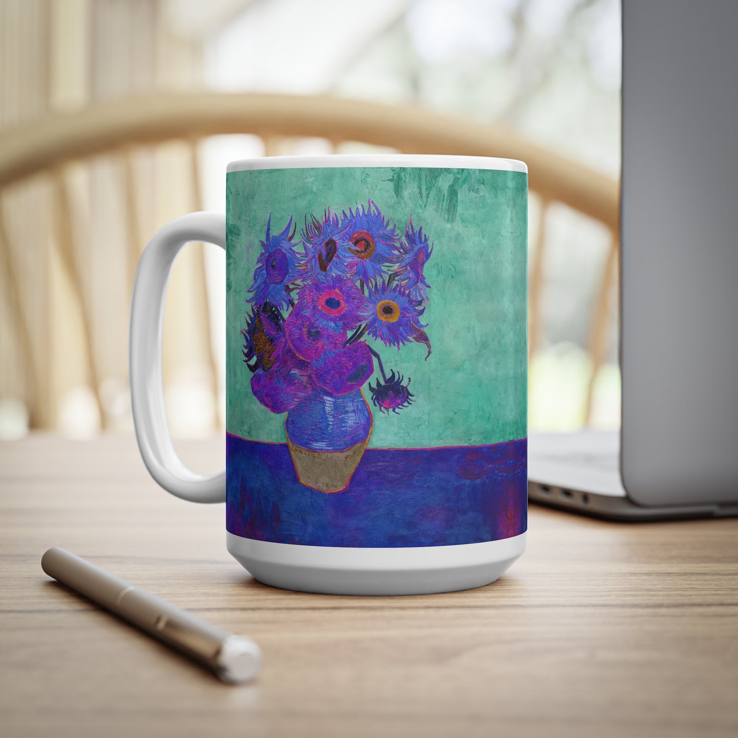 Van Gogh's Vase with Twelve Sunflowers (1888–1889) - Pop art purple Fine Art Print Ceramic Coffee Mugs, 11oz, 15oz