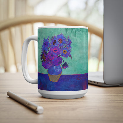 Van Gogh's Vase with Twelve Sunflowers (1888–1889) - Pop art purple Fine Art Print Ceramic Coffee Mugs, 11oz, 15oz