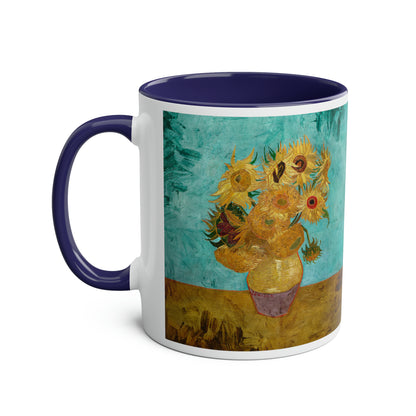 Van Gogh's Vase with Twelve Sunflowers (1888–1889) - Original Fine Art Print Two-Tone Coffee Mugs, 11oz