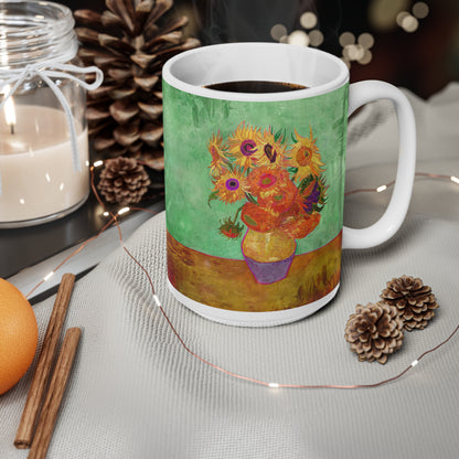 Van Gogh's Vase with Twelve Sunflowers (1888–1889) - Summer Fine Art Print Ceramic Coffee Mugs, 11oz, 15oz