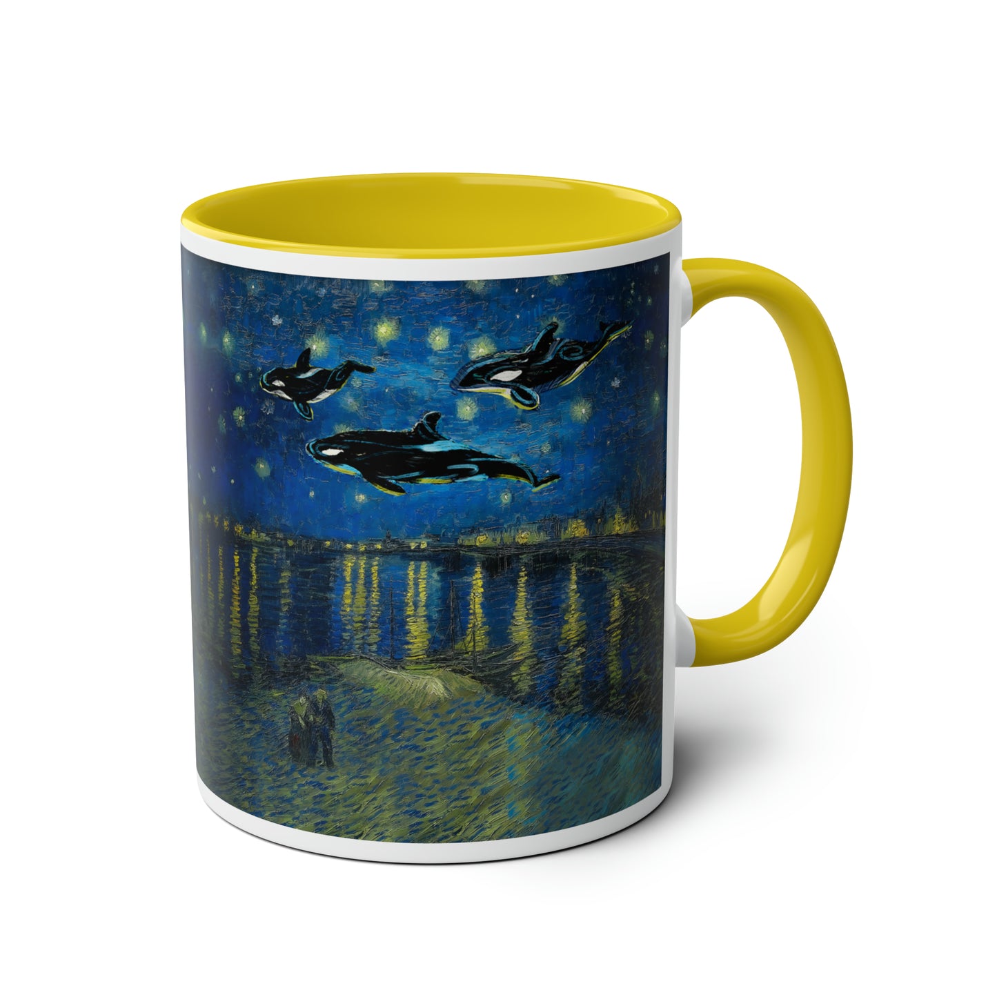 Van Gogh's Starry Night Over the Rhone (1888) - Dreams Fine Art Print Two-Tone Coffee Mugs, 11oz