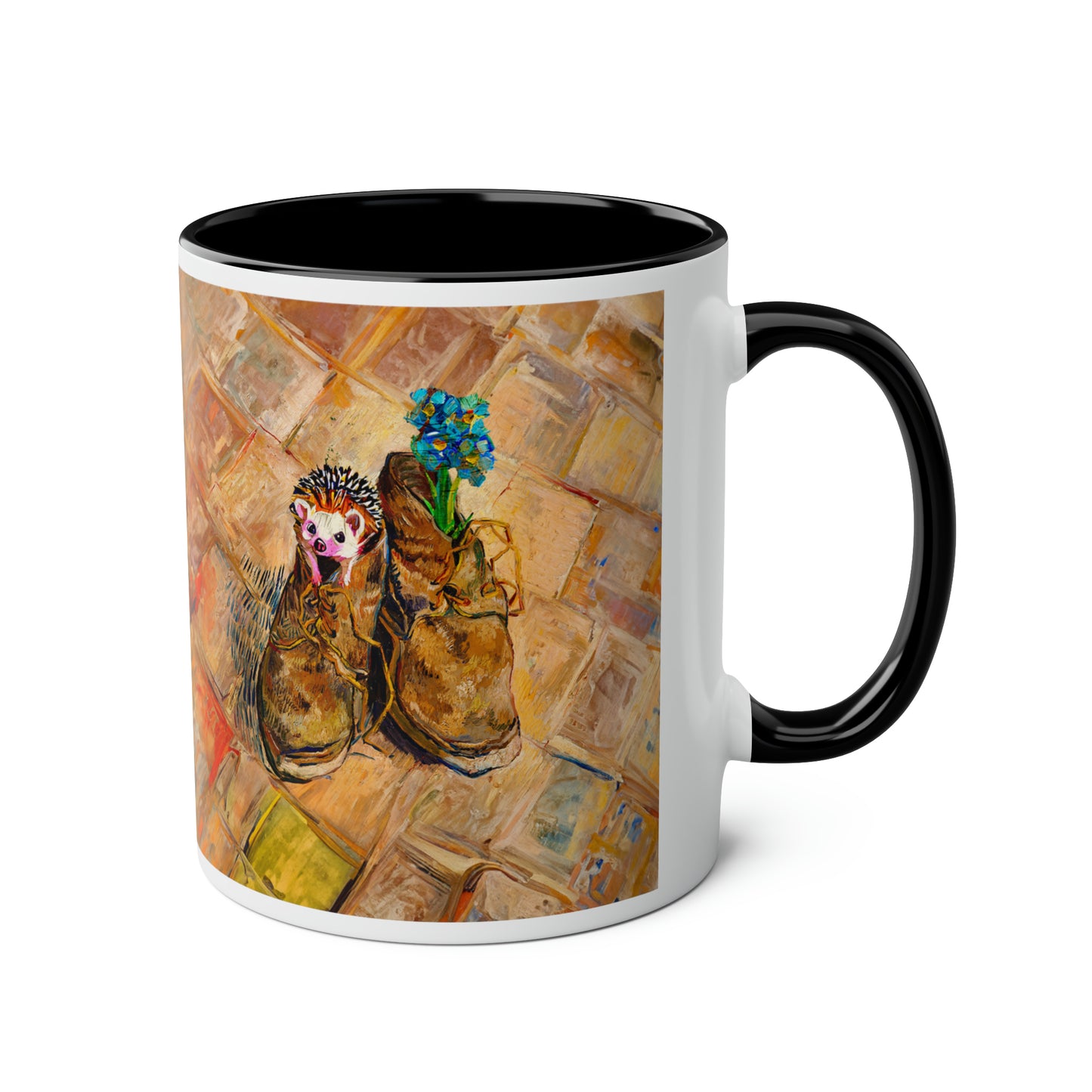 Van Gogh's Shoes (1888) - Hedgehog Fine Art Print Two-Tone Coffee Mugs, 11oz