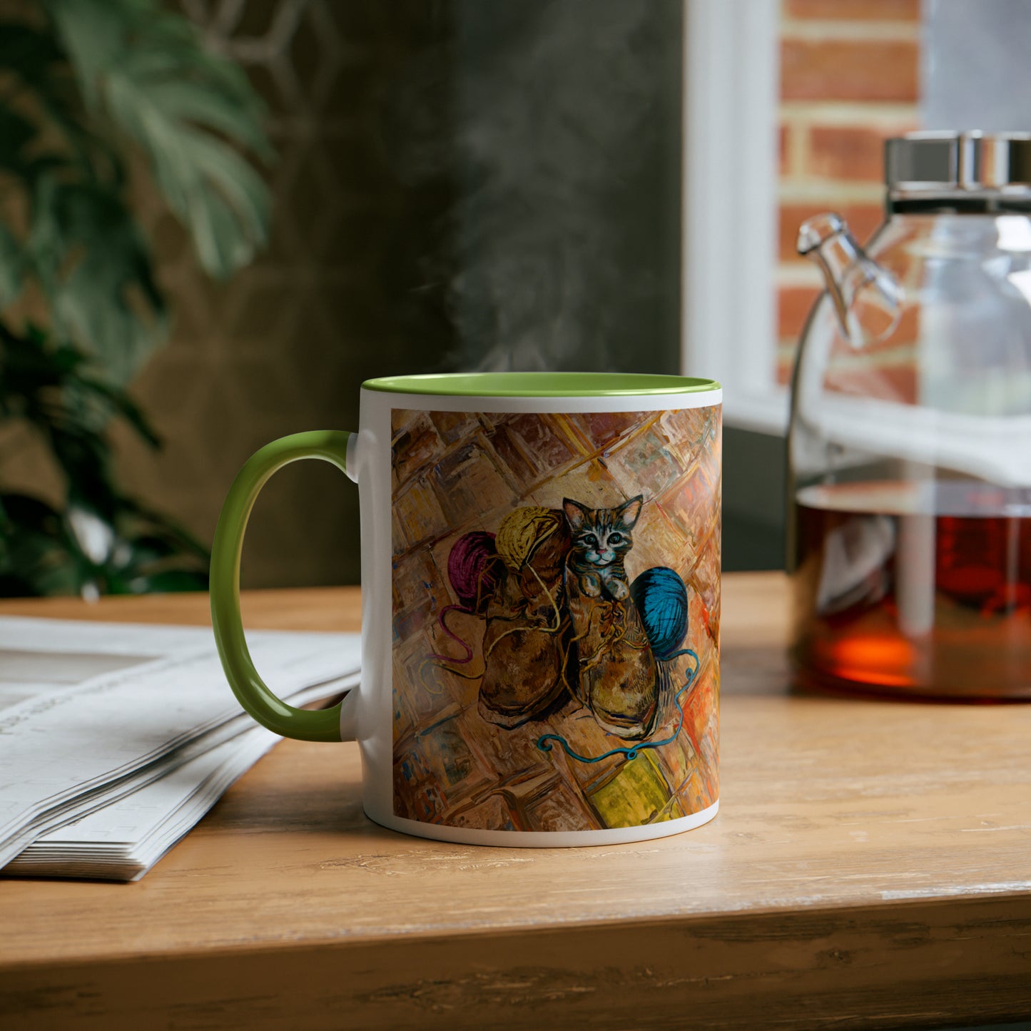 Van Gogh's Shoes (1888) - Kitten with yarns Fine Art Print Two-Tone Coffee Mugs, 11oz