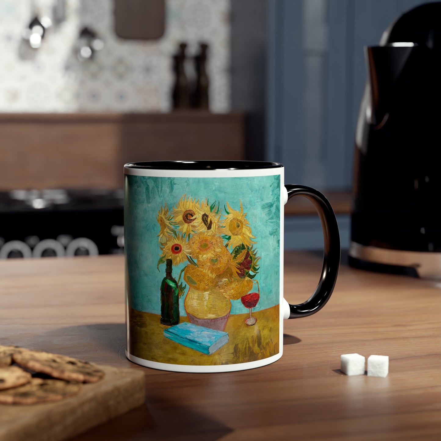 Van Gogh's Vase with Twelve Sunflowers (1888–1889) - Wine and book lover Fine Art Print Two-Tone Coffee Mugs, 11oz